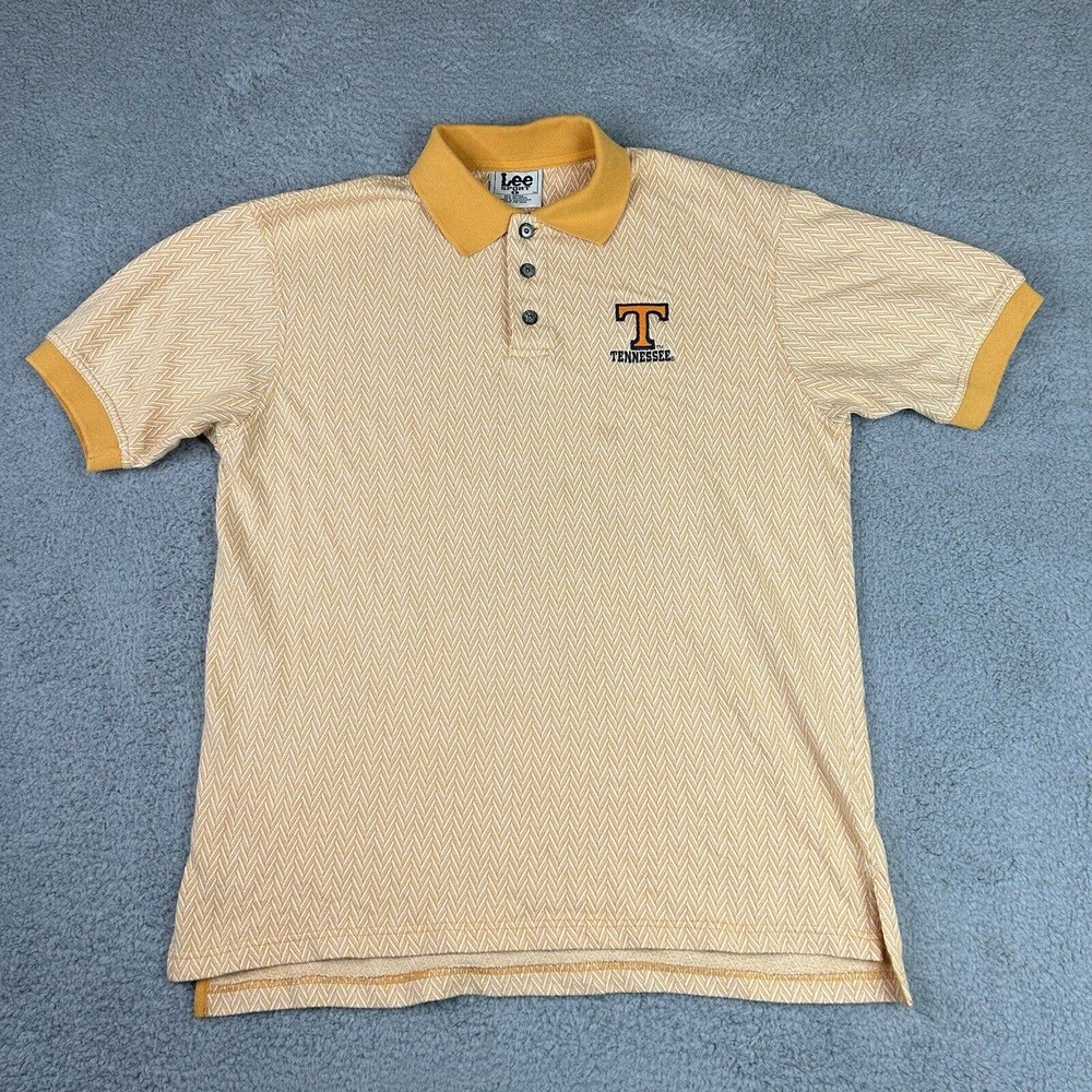 Lee Sport Shirt Mens Large Orange‎ Striped Vtg TN Polo Short Sleeve Embroidered